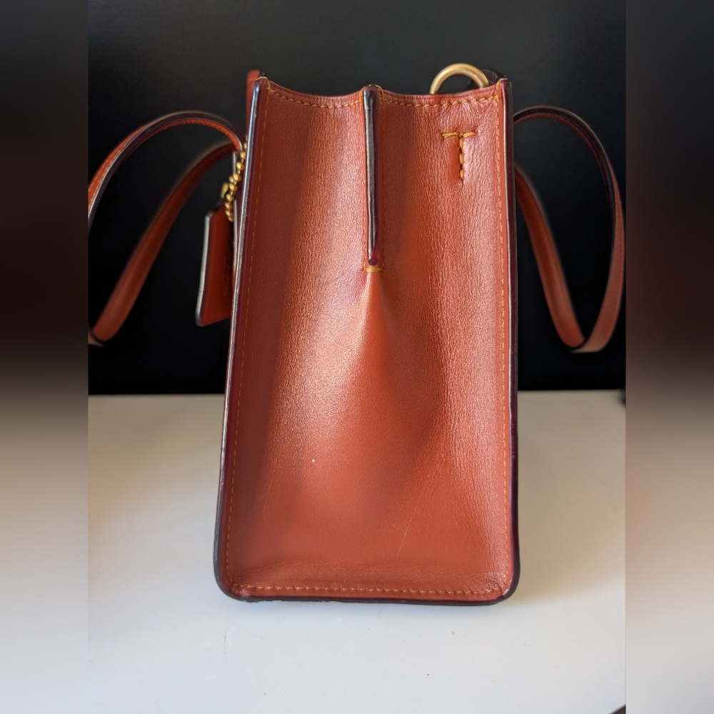 Coach Charlie Embossed Reddish Brown Leather Satchel - Picture 7 of 10
